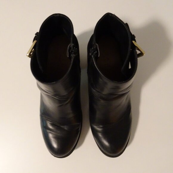 Zara Gold Buckle Detail Ankle Block-heeled Ankle Booties | Black | Size 36 - Picture 5 of 12